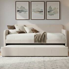 Home Design 50003-021 Tiara Twin Daybed With Pull-out Trundle Upholstered Frame Solid Wood Legs