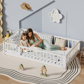 I-pook 313029643661 I-pook Twin Floor Bed For Children Sturdy Wood Montessori Frame With S