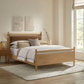 Modway Mod-7316-loa-cyn Leni King Size Vegan Leather And Wood Platform Bed Frame In Light Oak Canyon