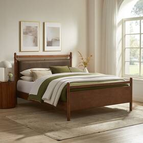 Modway Mod-7316-wal-mus Leni King Size Vegan Leather And Wood Platform Bed Frame In Walnut Mushroom