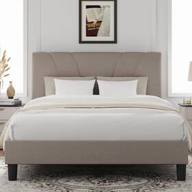 Novilla N-f12007-q-br-n2 Bed Frame Queen Size With Wood Slats Support - Beige
