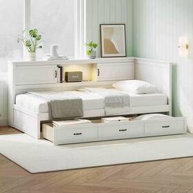 Polibi 445024436412 White Full Daybed With Drawer And Bookcase Led Downlight Usb Port