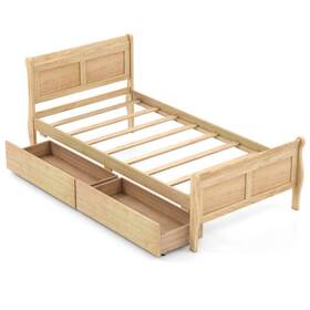 Twin Size Sleigh Bed 197867217501 With 2 Storage Drawers Wood Platform Frame-natural - Co