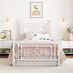 Sha Cerlin Twin Metal Platform Bed Frame, Vintage Headboard, White. Fixed Price $91.76.