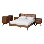 Baxton Studio Rina Ash Walnut Wood 4-PIECE Full Size Bedroom Set With Rattan. Fixed Price $1230.05.